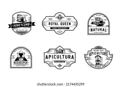 Set of vintage honey and bee labels, badges and design elements