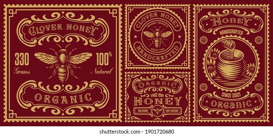 A set of vintage honey labels, these design can be used as packages for different honey products