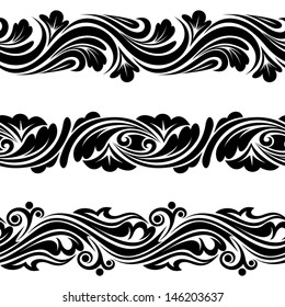 Set of vintage horizontal seamless vignettes. Vector illustration.