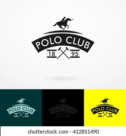 Set of vintage horse polo club labels with various color background.