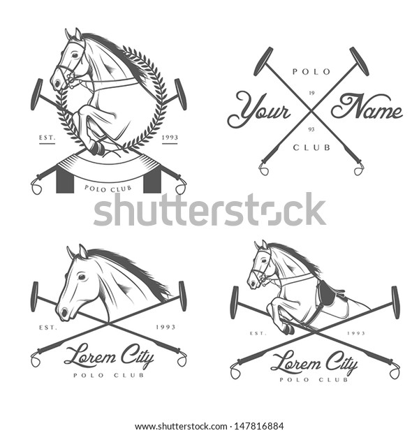 Set of\
vintage horse polo club labels and\
badges
