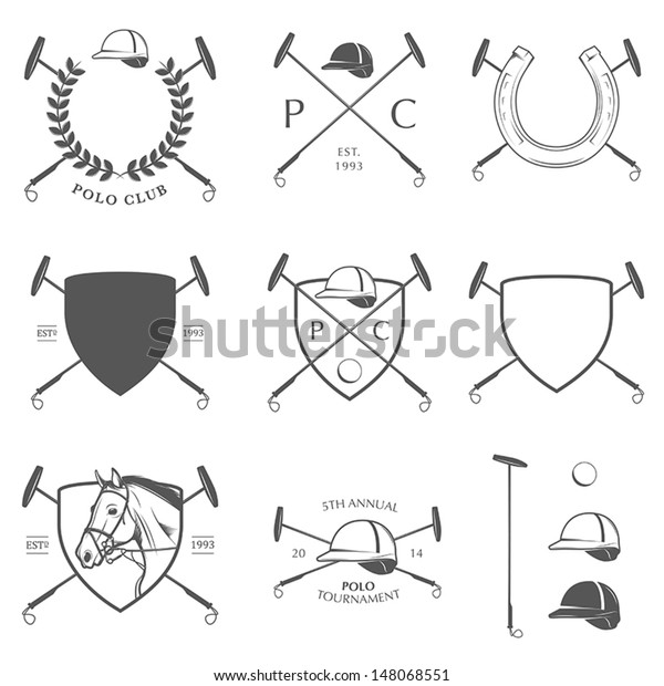Set of vintage horse polo labels, badges and\
design elements