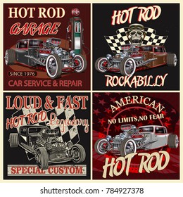 Set Of Vintage Hot Rod Metal Signs.