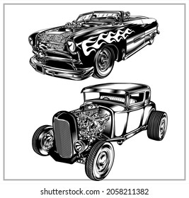 Set Vintage Hotrod Illustration Graphic