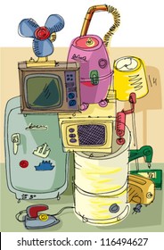 set of vintage household appliances - cartoon