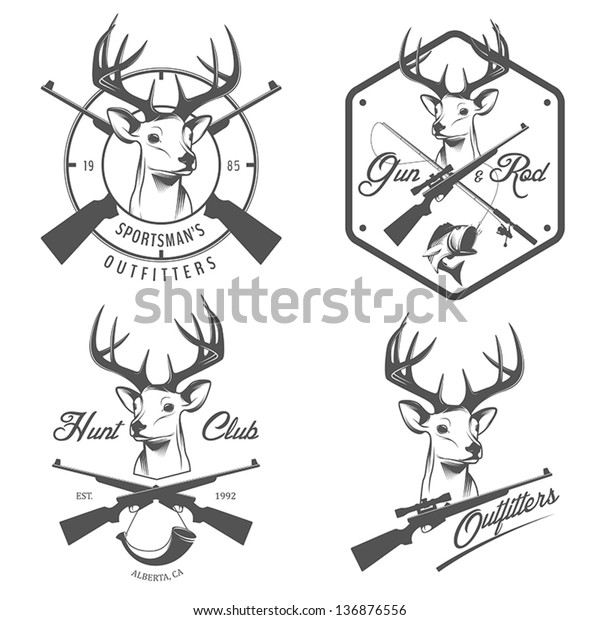 Download Set Vintage Hunting Fishing Labels Badges Stock Vector ...