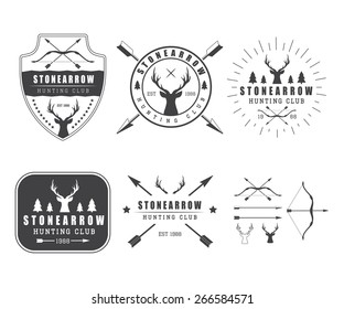 Set of vintage hunting labels, logo, badge and design elements