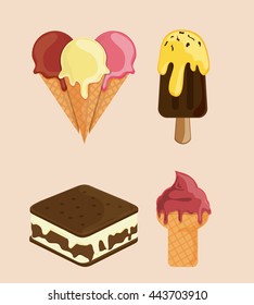 Set of vintage ice cream. Dessert design. Vector graphic
