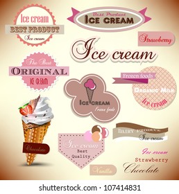 Set of vintage ice cream shop badges and labels