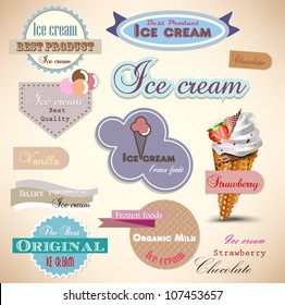 Set of vintage ice cream shop badges and labels