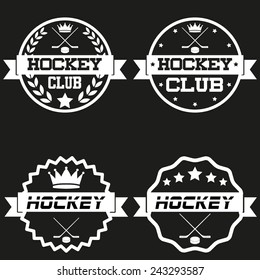 Set of Vintage Ice Hockey Club Badge and Label with helmets. Emblem of sport team and event. Vector isolated on background.