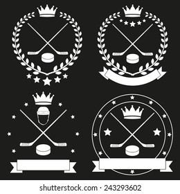 Set of Vintage Ice Hockey Club Badge and Label with helmets. Emblem of sport team and event. Vector isolated on background.