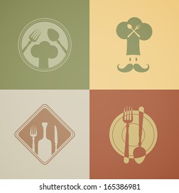 Set of vintage icons for restaurant menus.