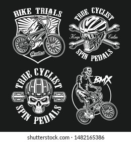 Set of vintage illustrations for bicycle theme on the dark background  