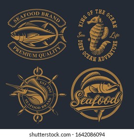 Set of vintage illustrations for seafood theme.Perfect for logos, badges, labels and many other uses.