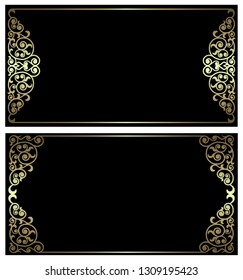set of vintage invitation cards with gold patterned frames