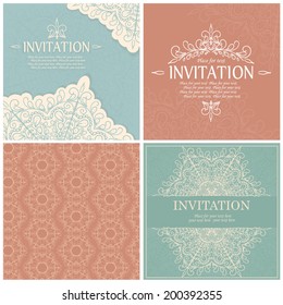 Set of vintage invitation cards with lace ornament.