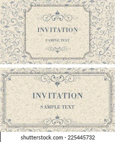 set of vintage invitation cards with victorian pattern 