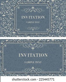 set of vintage invitation cards with victorian pattern 