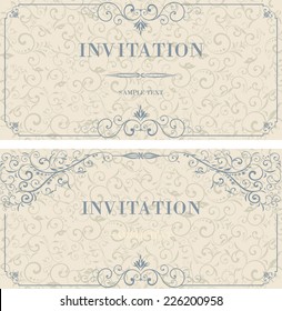 set of vintage invitation cards with victorian pattern 