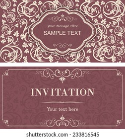 set of vintage invitation cards with victorian pattern