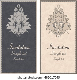 set of vintage invitation cards with victorian pattern