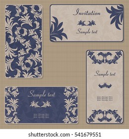 set of vintage invitation cards with victorian pattern