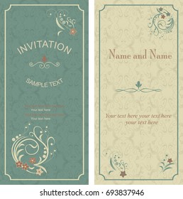 set of vintage invitation cards with victorian pattern.. Use for wedding invitations, birthday cards, party decorations, invitation cards, cover, greetings, label stickers and so much more.
