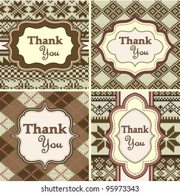 Set of vintage invitations on knitted background