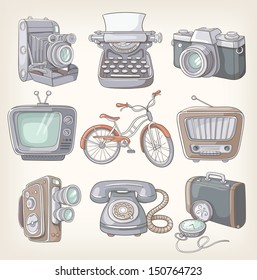 Set of vintage items icons