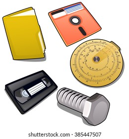 Set of vintage items. Outdated technologies. Vector illustration.