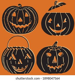 Set of vintage jack-o-lantern Halloween pumpkins