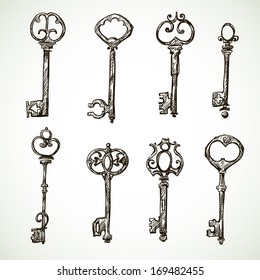 Set of vintage keys drawings