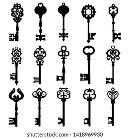 Set Of Vintage Keys. Vintage Key Vector Icon. Key Symbol Illustration.
