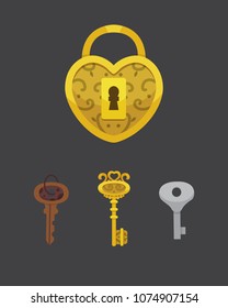 Set of vintage keys and locks. Vector illustration cartoon padlock. Secret, mystery or safe icon.