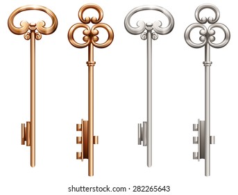 Set of vintage keys made of gold and silver