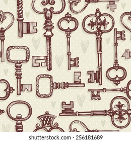 Set of vintage keys. Seamless pattern.