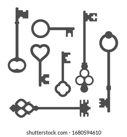 A set of vintage keys. Silhouette vector illustration.