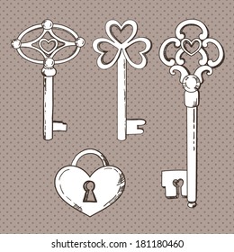Set of vintage keys. Vector illustration