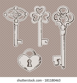 Set of vintage keys. Vector illustration