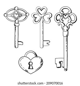 Set of vintage keys. Vector illustration