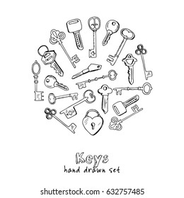 Set with vintage keys. Vector illustration.