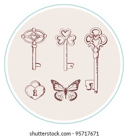 Set of vintage keys. Vector illustration