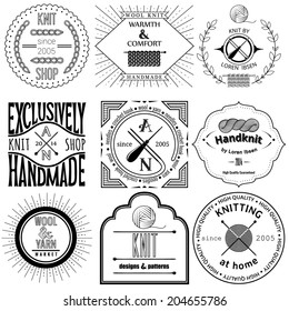 Set of vintage knitting labels, badges and design elements