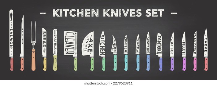 Set of Vintage Knives object with typography vector Illustration