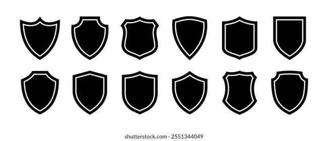 Set of vintage label and badge shape collections. Collection of security shield icons. Protect shield security line icons.