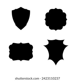 Eine Reihe von Vintage-Etiketten und Abzeichen prägen die Kollektionen. Vektorgrafik. Schwarze Vorlage für Patch, Insignien, Overlay.
