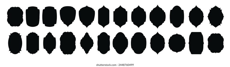 Conjunto de colecciones de forma de etiqueta vintage y distintivos. Plantilla negra para parche. Vector