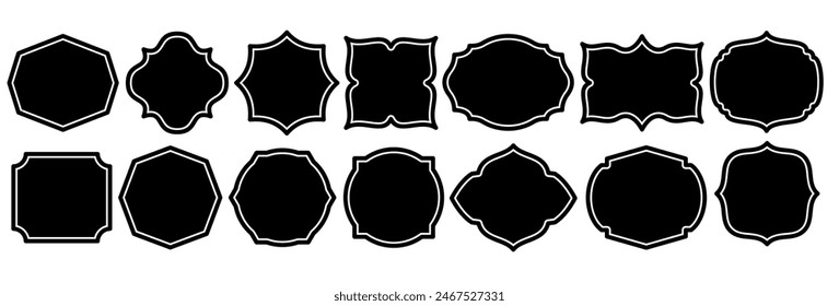 Set of vintage label and badges shape collections. Vector illustration. Black template for patch, insignias, overlay.	