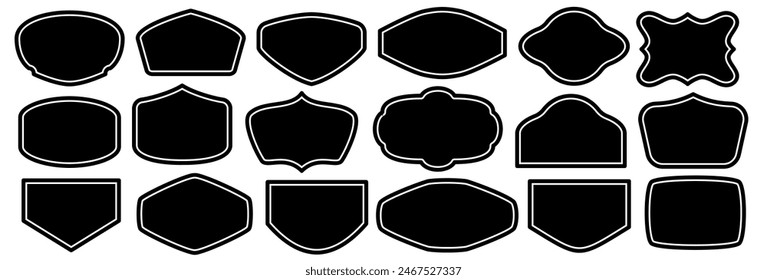 Conjunto de colecciones de forma de etiqueta vintage y distintivos. Ilustración vectorial. Plantilla negra para parche, insignias, superposición.	